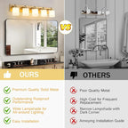 5 Light Modern Bathroom Light Fixtures Over Mirror, Brass Finish Vanity Lights for Bathroom Wall Sconces with Milky White Glass Shades, E26 Socket (Bulbs Not Included)