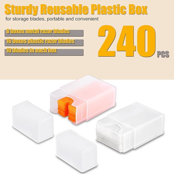 REXBETI Razor Blade Scraper Tool, 8 Pack Razor Scraper Set with Extra 240Pcs Razor Blades- 80Pcs Metal and 160Pcs Plastic Blades, Cleaning Scraper Tool, Cooktop Scraper, Paint Scraper, Glass Scraper