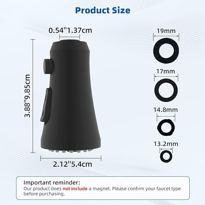 Hibbent Pull Down Spray Head for Kitchen Faucet, 3-Function Spray Nozzle with 15 Adapters, Straight Sink Faucet Head Replacement Compatible with Moen, Delta, Kohler, American Standard, Matte Black