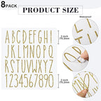 8 Sheets Vinyl Letter Stickers Waterproof Self Adhesive Letter Numbers Alphabet Modern Mailbox Numbers Sticker for Back to School DIY Mailbox House Home Business Address(3 Inch,Gold)