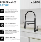 Oil Rubbed Bronze Kitchen Faucet,AIMADI Commercial Style Spring Kitchen Sink Faucet,Modern Single Handle Single Hole Kitchen Faucets with Pull Down Sprayer