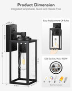 VIANIS 14.5" Large Dusk to Dawn Outdoor Lighting, Black Modern Exterior Lighting Fixtures with Tempered Glass, Anti-Rust Porch Lights Outdoor for House, Outdoor Wall Lights, 2-Pack (Hardwired 120VAC)