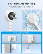 TROND 360° Rotating Plug Surge Protector Power Strip, 4000J, ETL Listed, 2 USB A and 2 USB C, 10 Widely Spaced Outlets, Flat Plug 5ft Extension Cord, Wall Mountable, for Home Office, White