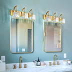 Crystal Vanity Lights 3-Light Gold Bathroom Vanity Lights Modern Crystal Bathroom Light Fixtures Over Mirror 23.62" Long Vanity Light for Bathroom