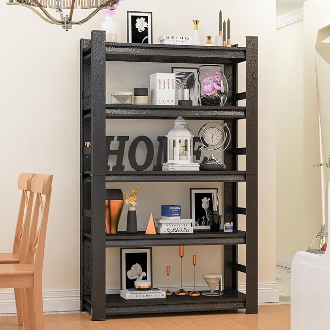 Garage Shelving Units, Heavy Duty 5-Tier Storage Shelves, Metal Adjustable Storage Rack, Steel Shelves, 2750 lbs Capacity, Industrial Shelving for Heavy Tools (Black, 23.62"Dx47.24"Wx72.04"H, 5-tier)