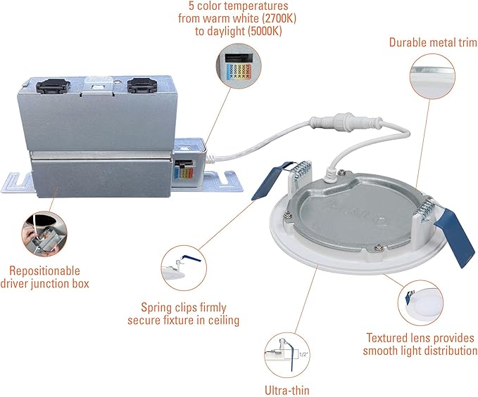 HALO HLB 4 inch LED Recessed Light, Thin Canless, Dimmable, w/Selectable Color Temperatures - HLB4069FS1EMWR