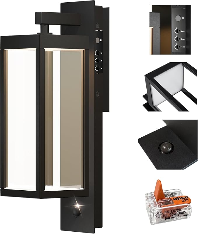 Dusk to Dawn Outdoor Wall Light with Built-in LED, 3 Adjustable Modes, All Aluminum Waterproof IP65 - Exterior Light Fixture for Porch, Garage, Front Door, House