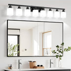 8 Light Bathroom Vanity Light,Modern Matte Black Bathroom Light Fixtures Over Mirror with Square Frosted Glass,Wall Sconces for Restroom,Living Room Hallway E26