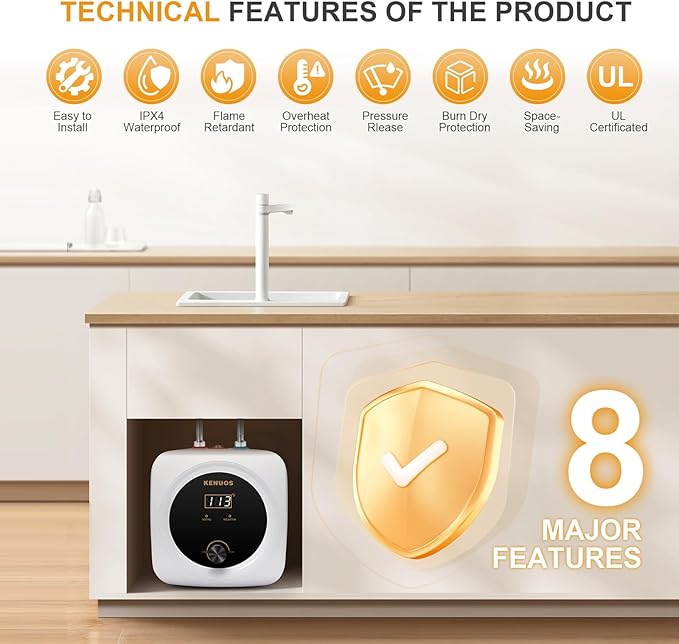 Mini Tank Water Heater Electric 2.5 Gallon Under Sink Instant Hot Water Heater with LED Dsiplay,T&P Valve,3-Way Diverter,110V 120V Point Of Use Water Heaters for Kitchen RV Bathroom White