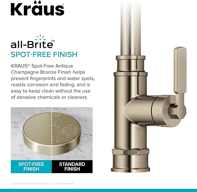 KRAUS Allyn Transitional Industrial Pull-Down Single Handle Kitchen Faucet in Spot-Free Antique Champagne Bronze, KPF-4101SFACB