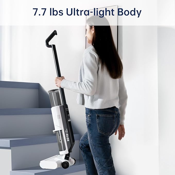 JONR ED12 Lite Wet Dry Vacuum Cleaner, Cordless Vacuum Mop with Self-Cleaning, 0.1” Edge Cleaning, Lightweight (7.7lbs), for Hard Floors & Pet Hair, Anti-Tangle Design