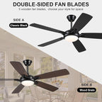 52 Inch Ceiling Fans with Lights and Remote, Modern Indoor Outdoor Ceiling Fan for Bedroom Living Room Patio Porch, 6 Speeds, Reversible Quiet Motor, Dual Finish Wooden Blades, Black