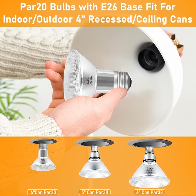 50W 120V Par20 Bulbs 2 Pack, 50 Watt Dimmable Par20/FL25 Halogen Flood Light Bulb,Warm White 2800K E26 Track Light Bulb for Hood Range Lights Bulb,4-in Recessed Can