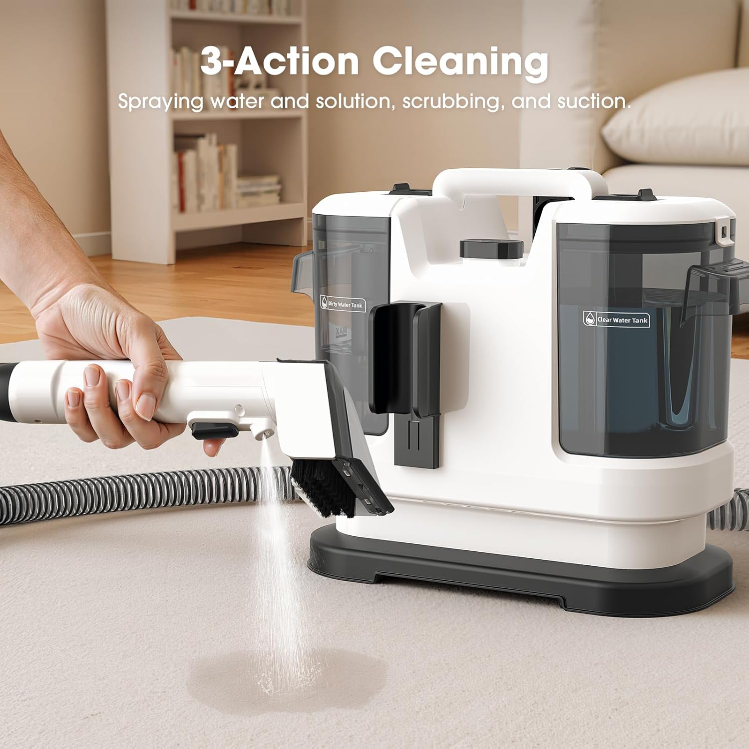 Upholstery Cleaner Machine 450W Motor - 13.5Kpa Suction Couch Cleaner Machine, Portable Handheld Carpet Cleaner with Self-Cleaning and for Pet Stain, Couch, Stair, Car Seat and Area Rug