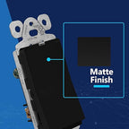 LIDER Minimalist Design Matte Finish Lighted Decorator Switch, Frameless Paddle Light Switch with Locator Light, Grounding Screw, 3-Way or Single Pole, 15A 120V, UL Listed, LS15-3W-BK, Black