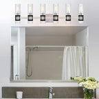 MELUCEE 6 Light Black Vanity Lighting Fixture with Ribbed Clear Glass Shade, Vanity Bathroom Light Fixture Over Mirror Industrial Wall Mounted Sconces Lighting, E12 Base