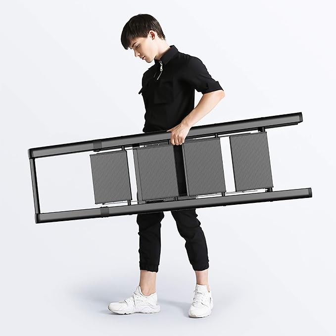 GameGem 4 Step Ladder Folding Iron Step Stool Stepladders with Anti-Slip and Wide Pedal for Home and Kitchen Use Space Saving (Black)