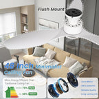 48" Ceiling Fan with Light amd Remote, White Flush Mount Ceiling Fan with 3 Blades,3 Color Light, 6 Speed, Queit DC Motor, for Bedroom/Outdoor/Patios, White