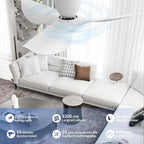 52-Inch White Ceiling Fan Without Light, Modern Low-Profile Flush Mount Fan with Remote, 6-Speed Reversible Quiet DC Motor,for Patio, Living Room, Bedroom (No Light)