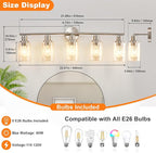 DLLT 5-Light Bathroom Light Fixtures: Nickel Modern Vanity Lights with E26 Bulbs - Clear Glass Shade Bathroom Wall Lamp for Mirror Kitchen Living Room Hallway Cabinet Porch