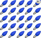 SUNSGNE C7 Blue Christmas Incandescent Light Bulbs, 5 Watt E12 Candelabra Base - Great for Patio, Night Lights, Chandelier Light Bulbs, Candelabra Bulbs, Christmas Decoration, Pack of 25