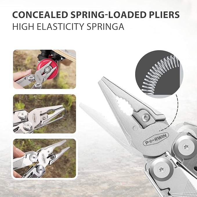 Multitool Stainless Steel Multi-Tool Pliers 13-in-1 with Sheath, Safe Locking, Carabiner, Professional Pocket Tools for Fishing & Camping