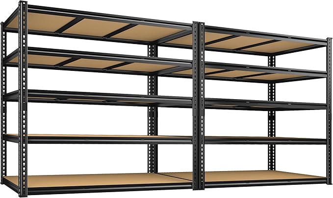 3200LBS Garage Shelving Heavy Duty 5 Tier Garage Storage Shelving, Adjustable Metal Shelving Unit Utility Rack Shelf for Warehouse, Pantry, Closet, Kitchen 72" H x 48" W x 24" D, Black,2PCS