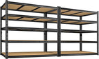 3200LBS Garage Shelving Heavy Duty 5 Tier Garage Storage Shelving, Adjustable Metal Shelving Unit Utility Rack Shelf for Warehouse, Pantry, Closet, Kitchen 72" H x 48" W x 24" D, Black,2PCS