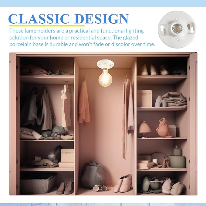 2 Pcs Medium Base E26 Lamp Holder Ceiling Light Sockets White Bulb Socket Incandescent Fluorescent CFL Lamp Holder 660w 250v (Porcelain)