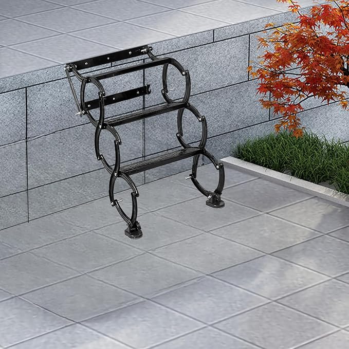 3 Steps Wall Mounted Attic Ladder, Indoor Attic Stairs Pull Down System, Metal Telescoping Step Ladders, Anti-slip Retractable Folding Stair, Loft Extension Steps Staircase for Garages(black, 3 Steps)