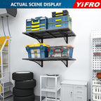 4-Pack 2x3ft Heavy Duty Garage Wall Shelving, 1000 lbs Load Capacity, Garage Shelving Wall Mounted, Garage Storage Rack with Hooks, Black