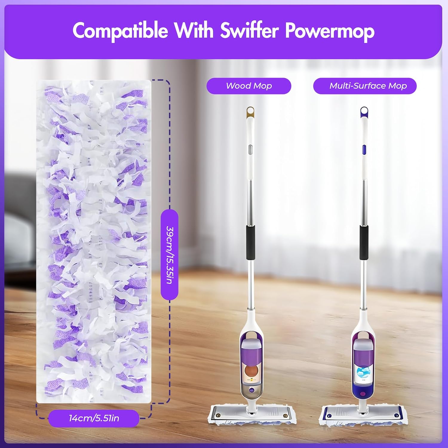 15 Pack Power Mop Refills, Disposable Mopping Pads Refills Compatible with Swiffer Power Mop, Multi-Surface Replacement Powermop Kit for Wood Floor Cleaning