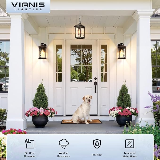 VIANIS Motion Sensor Outdoor Light Fixture, 2 Pack Oil-Rubbed Bronze, Adjustable Sensitivity Outdoor Wall Lights, Anti-Rust Aluminum Waterproof Outdoor Lanterns for Porch, Front Door, Entrance