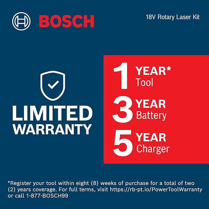 BOSCH GRL4000-80CHV REVOLVE 18V Connected Self-Leveling Horizontal/Vertical Rotary Laser, Includes CORE18V 4 Ah Battery & Charger, Receiver, Wall Mount, Remote Control, Carrying Case, & Accessories