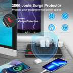 Surge Protector Power Strip 10 ft cord-15 Widely Spaced Outlets and 4 USB Ports(1 USB C Port),14 AWG Extension Cord,1875W/15A Heavy Duty Power Strip Surge Protector 10 ft Cord,2800J,Black