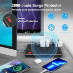 Surge Protector Power Strip-15 Widely Spaced Outlets and 4 USB Ports(1 USB C Port),14 AWG Extension Cord,1875W/15A Heavy Duty Power Strip Surge Protector 5 ft Cord,2800J,Black