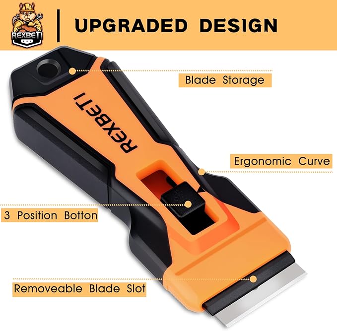 REXBETI Razor Blade Scraper Tool, 2 Pack Razor Scraper with Extra 314Pcs Razor Blades -14Pcs Metal and 300Pcs Plastic Blades, Cleaning Scraper Tool, Cooktop, Paint, Glass Scraper