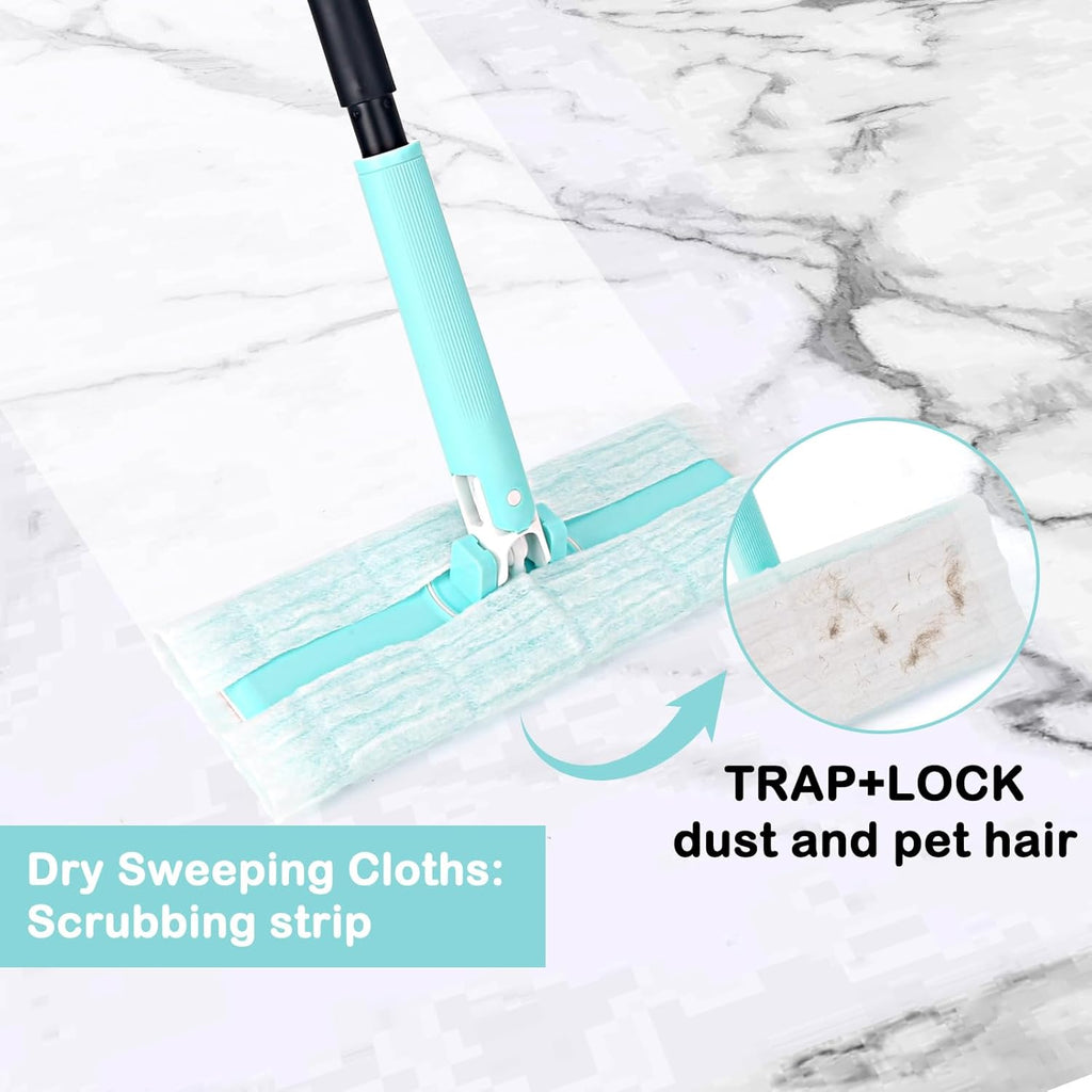 KeFanta Sweeper Mops for Floor Cleaning, 2-in-1 Mops Kit Compatible with Swiffer Pads, Disposable Dust Mop with 20 Dry Cloths, 1 Washable Microfiber Cloth for Hardwood Kitchen Bathroom Pet Hair