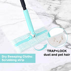 KeFanta Sweeper Mops for Floor Cleaning, 2-in-1 Mops Kit Compatible with Swiffer Pads, Disposable Dust Mop with 20 Dry Cloths, 1 Washable Microfiber Cloth for Hardwood Kitchen Bathroom Pet Hair