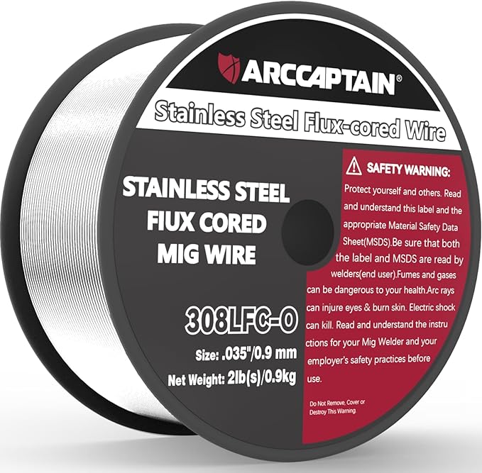 ARCCAPTAIN Stainless Steel Flux Cored Wire E308LFC-O .035-Diameter MIG Welding Wire Stainless Steel Wire with Low Splatter Compatible With Lincoln Miller Forney Harbor MIG Welder 2-Pound