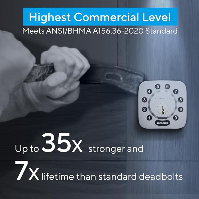 ULTRALOQ U-Bolt Smart Lock with WiFi Bridge, 6 in 1 Keyless Entry Door Lock with App Remote Control, Backlit Keypad, Auto Unlock, Smart Deadbolt Front Door, ANSI Grade 1, 1 Year Battery, Satin Nickel