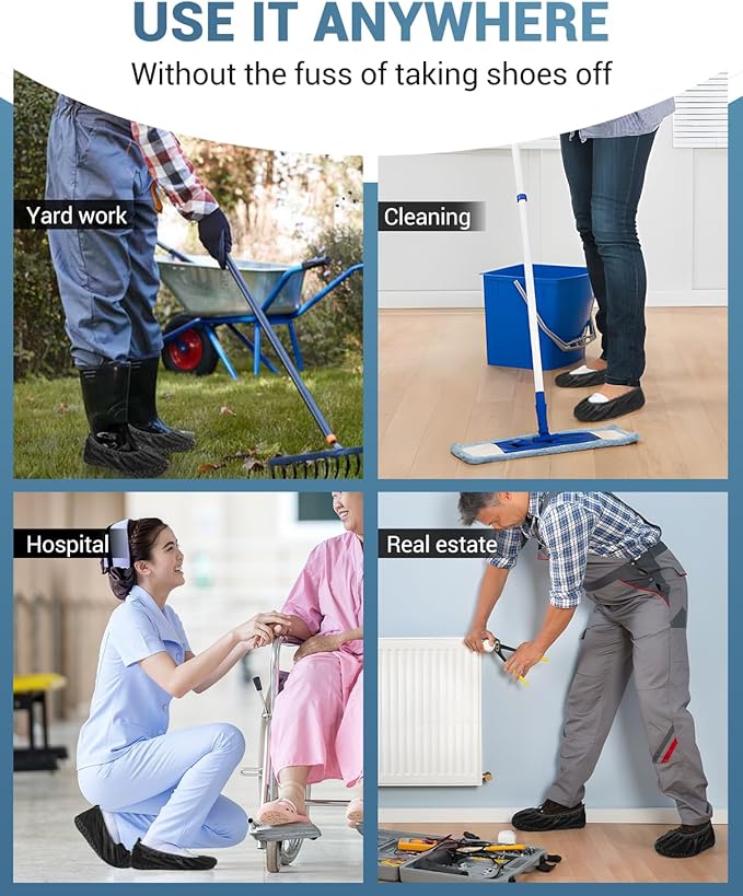 200 Count Shoe Covers Disposable Non-Slip, Premium Cloth Boot Covers, Slip-resistant, Durable, Breathable, Non-toxic, Recyclable