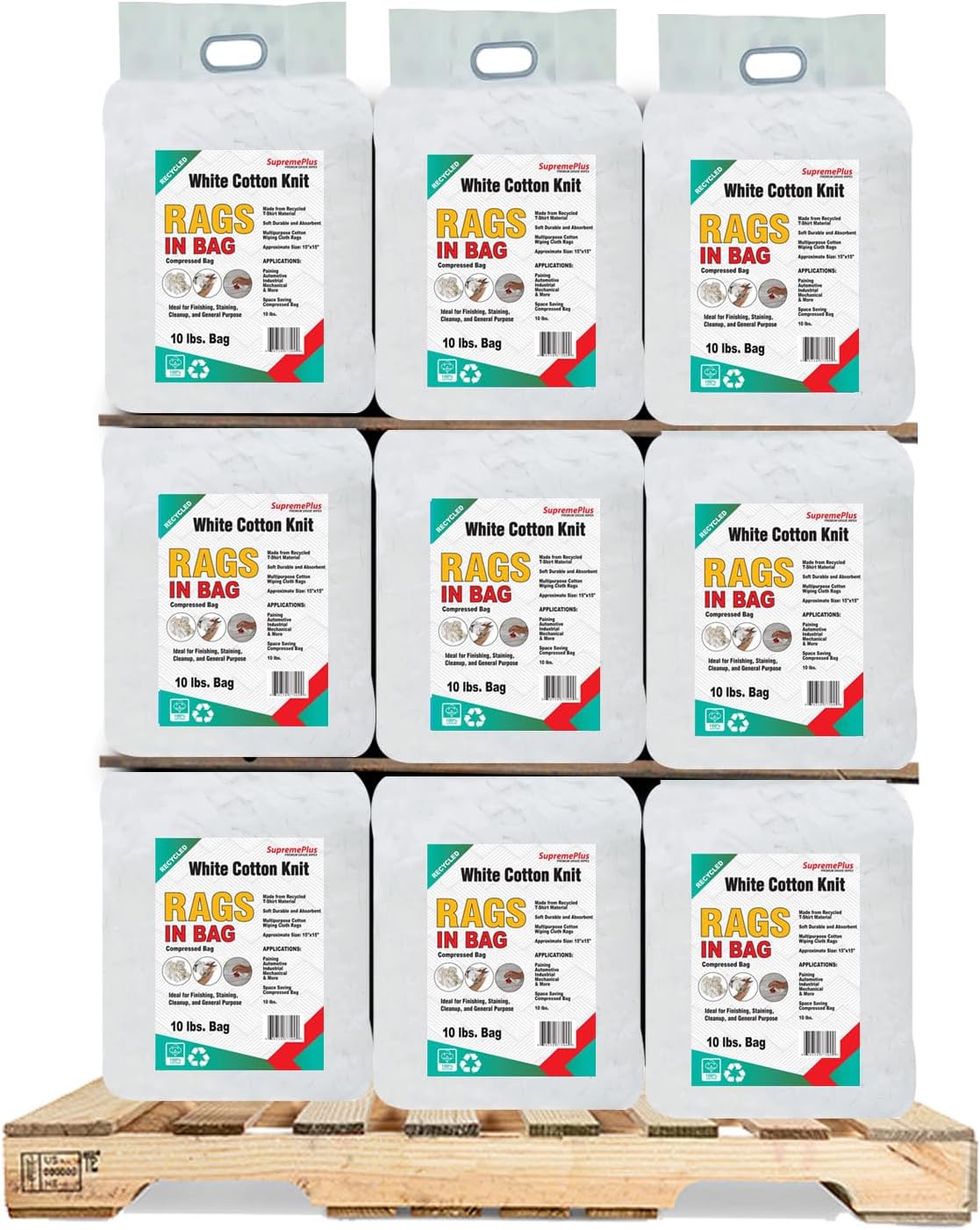 Recycled White Knit Cotton T-Shirt (600 lbs. Pallet 60x10 lbs. Rags in a Bag) Cleaning Cloths for Household, Workshop, Industrial & Beyond-100% Washable, & Absorbent