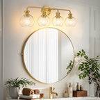Gold 4-Light Bathroom Vanity Fixture with Clear Glass Shades Modern Wall Lamp Suitable for Bathrooms, Dressing Rooms