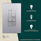 TOPGREENER Kalide Combo Dimmer Switch with 3-Speed Fan Control, Light and Fan Combination Switch, Single Pole, 2.5A, 200W LED/CFL, Neutral Wire Not Required, TGDSFS3-SV, Silver