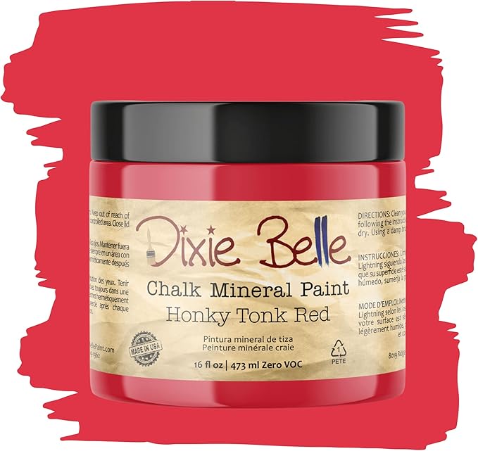 Dixie Belle Paint Company Chalk Finish Furniture Paint - Honky Tonk Red (16oz) - Matte True Red Chic Chalk Mineral DIY Furniture Paint