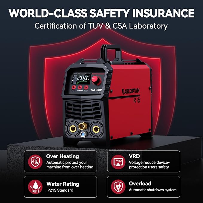 ARCCAPTAIN TIG Welder 200A, High Frequency 110v/220v Dual Voltage TIG/Stick/Arc 2 in 1 Welder LED Digital Display Welding Machine with 2T/4T Function and Tungsten Electrode