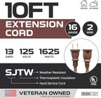 Iron Forge Cable 2 Prong Outdoor Extension Cord 10 ft, 16/2 SJTW 10 Foot Brown Extension Cord, Weatherproof - Great for Outdoor Lights, Deck, Patio