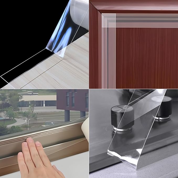 HSTECH Transparent Window Weather Sealing Tape, 1.2IN x 33FT, Clear Window Draft Isolation Sealing Film Tape for Door Draft Stopper Adhesive Tape, Doors Windows and Shower Glass Gaps