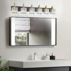 Modern Black Gold 6 Light Bathroom Vanity Light Crystal Bathroom Light Fixtures Over Mirror